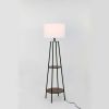 Etagere 62" Matte Black Mid-Century Style Floor Lamp, with 2 Wood Shelves