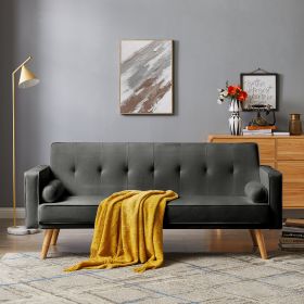 Mid-Century Velvet Chesterfield Sofa Couch, Modern Love Seats Sofa Furniture, Upholstered Button Tufted Couch with 2 Bolster Pillows for Living Room A
