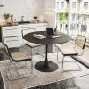 47.24"Modern Round Dining Table,Four Patchwork Tabletops with Black Color Solid Wood Grain Table Top,Metal Base Dining Table, End Table Leisure Coffee