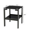 2-piece Black Tempered Gass End Table Set, Sofa table with 2-layer Storage Shelf