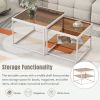 ON-TREND Modern Nested Coffee Table Set with High-low Combination Design, Brown Tempered Glass Cocktail Table with Metal Frame, Length Adjustable 2-Ti