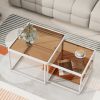 ON-TREND Modern Nested Coffee Table Set with High-low Combination Design, Brown Tempered Glass Cocktail Table with Metal Frame, Length Adjustable 2-Ti