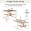 ON-TREND Modern Nested Coffee Table Set with High-low Combination Design, Brown Tempered Glass Cocktail Table with Metal Frame, Length Adjustable 2-Ti