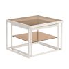 ON-TREND Modern Nested Coffee Table Set with High-low Combination Design, Brown Tempered Glass Cocktail Table with Metal Frame, Length Adjustable 2-Ti