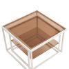 ON-TREND Modern Nested Coffee Table Set with High-low Combination Design, Brown Tempered Glass Cocktail Table with Metal Frame, Length Adjustable 2-Ti