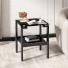 2-piece Black Tempered Gass End Table Set, Sofa table with 2-layer Storage Shelf