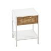 Set of 2, 15.74" Rattan End table with drawer, Modern nightstand, metal legs,side table for living room, bedroom,white