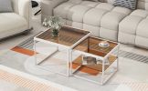 ON-TREND Modern Nested Coffee Table Set with High-low Combination Design, Brown Tempered Glass Cocktail Table with Metal Frame, Length Adjustable 2-Ti