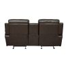 Double Glider Reclining Love Seat with Center Console Brown Faux Leather Upholstered Contemporary Living Room Furniture