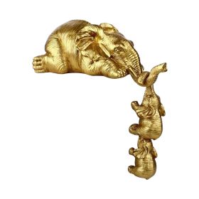 Golden Resin Elephant Sculpture Collectible Figurines Animal Ornaments Cute Bling Elephant Book Decor Presents Antique Gifts (Color: gold, Ships From: CN)