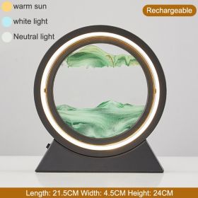 3D Hourglass LED Lamp 360¬∞ Moving Sand Art Table Lamp Sandscapes Quicksand Night Light Living Room Accessories Home Decor Gifts (Color: Black-Green 24CM, Ships From: China)